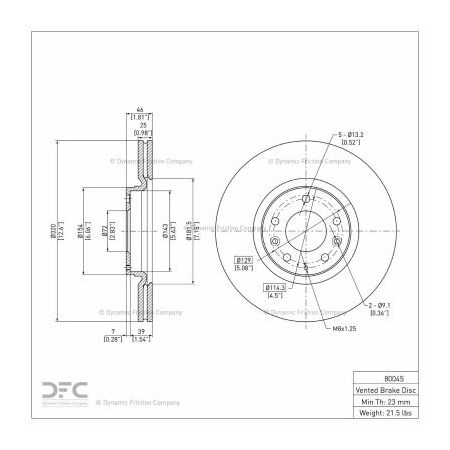 Dynamic Friction Co Disc Brake Rotor - 600-80045 600-80045
